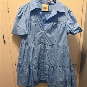 Fantastic Fawn Blue Mini Dress with White Accents